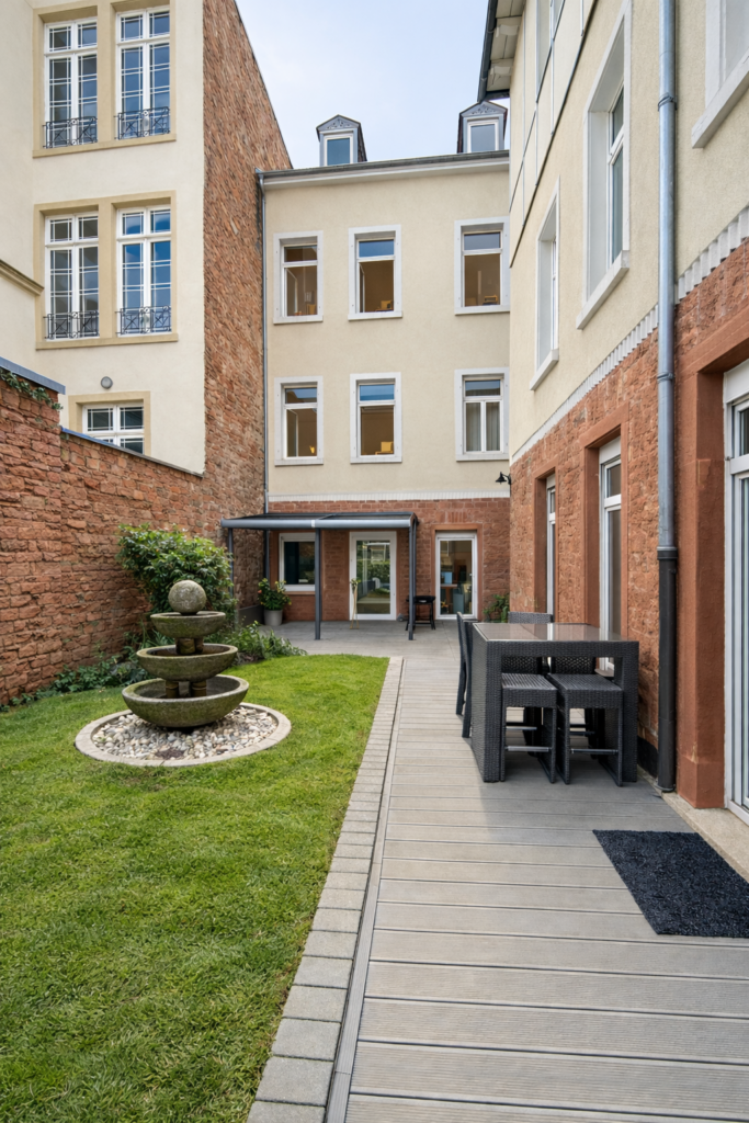 Innenhof mit Springbrunnen und Terrasse