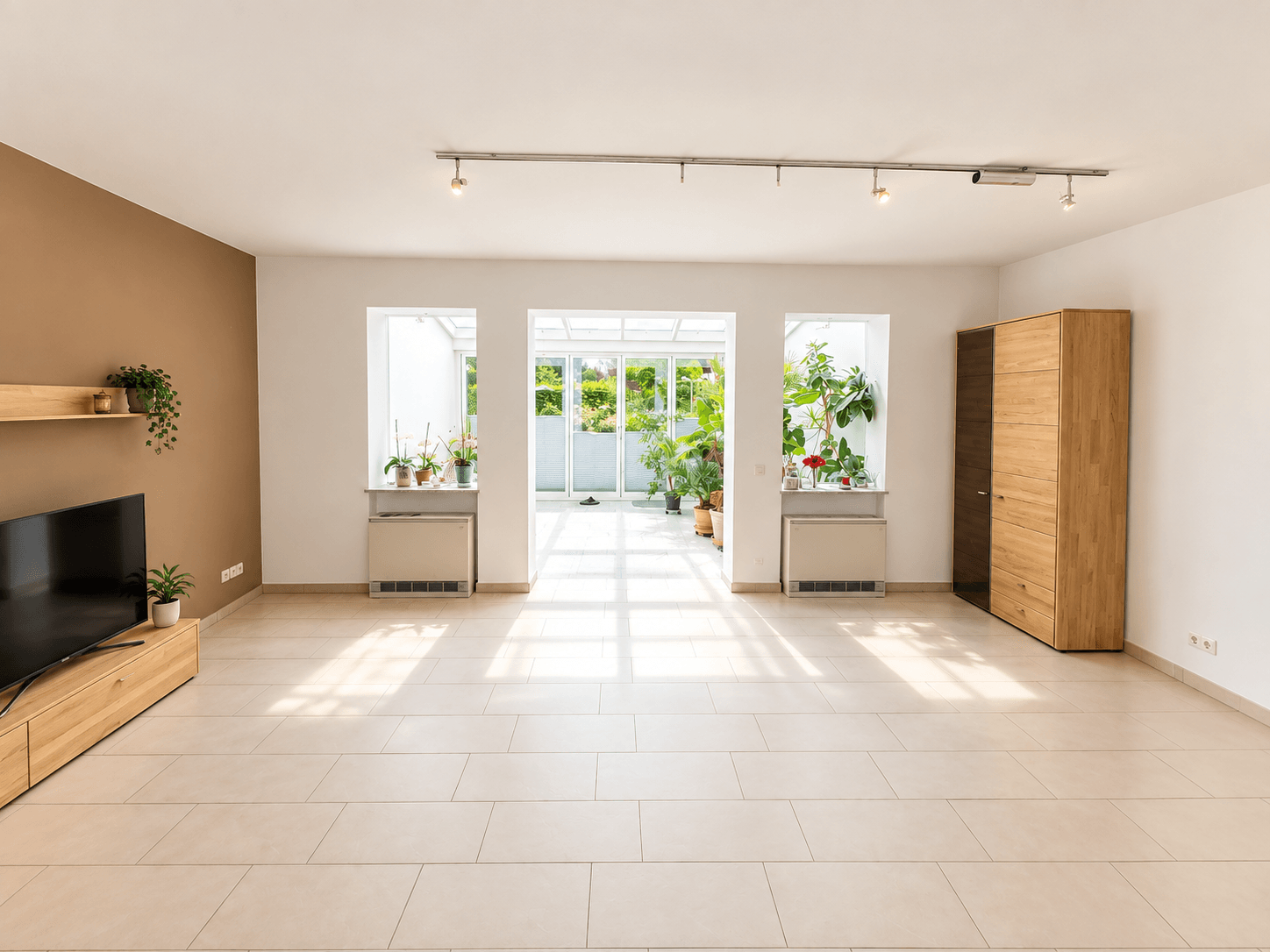 Wohnzimmer mit Blick in den Wintergarten